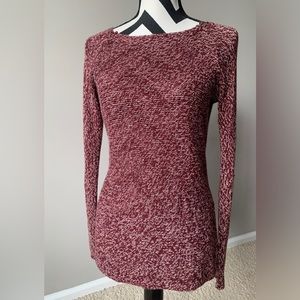 Burgundy/white marled knit boatneck sweater